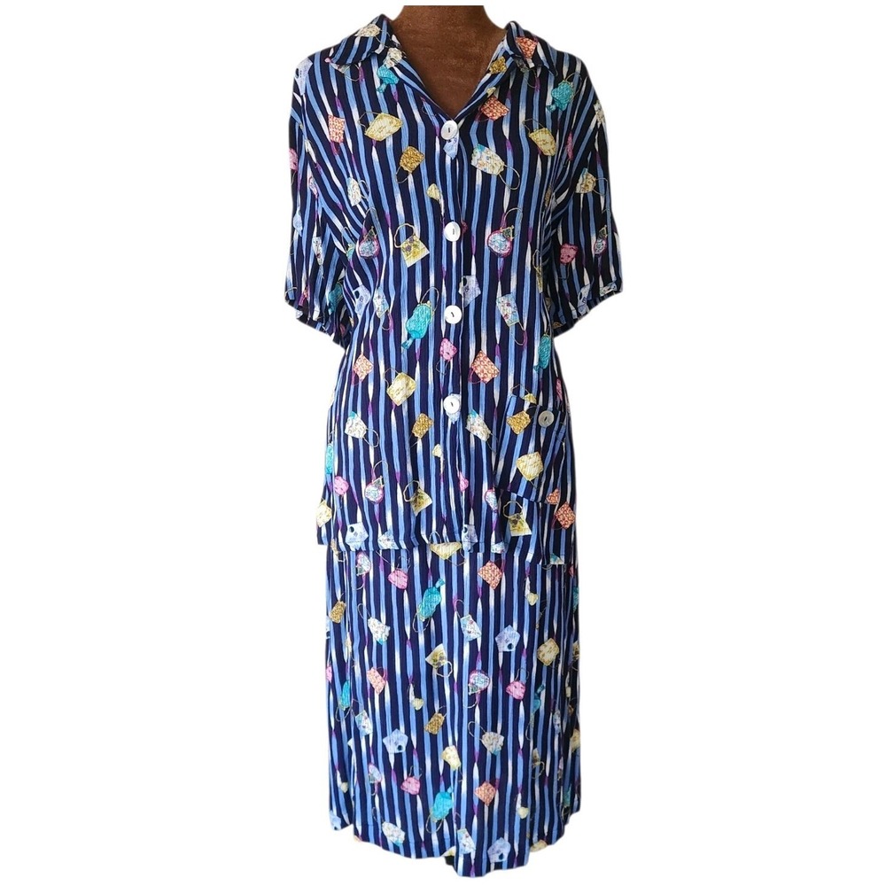 Vintage 80's Melrose 2 Piece Set Skirt Blouse Size L Purse Graphic Print Fashion